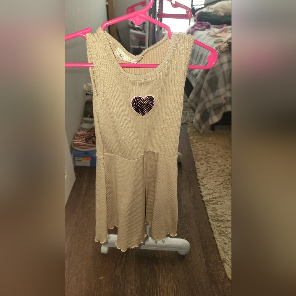 Beige Ribbed Jumpsuit with Heart Patch